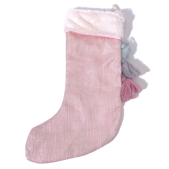 Nordstrom Levtex Home Pink Metallic Gold Woven Christmas Hanging Fabric Stocking - Picture 1 of 3